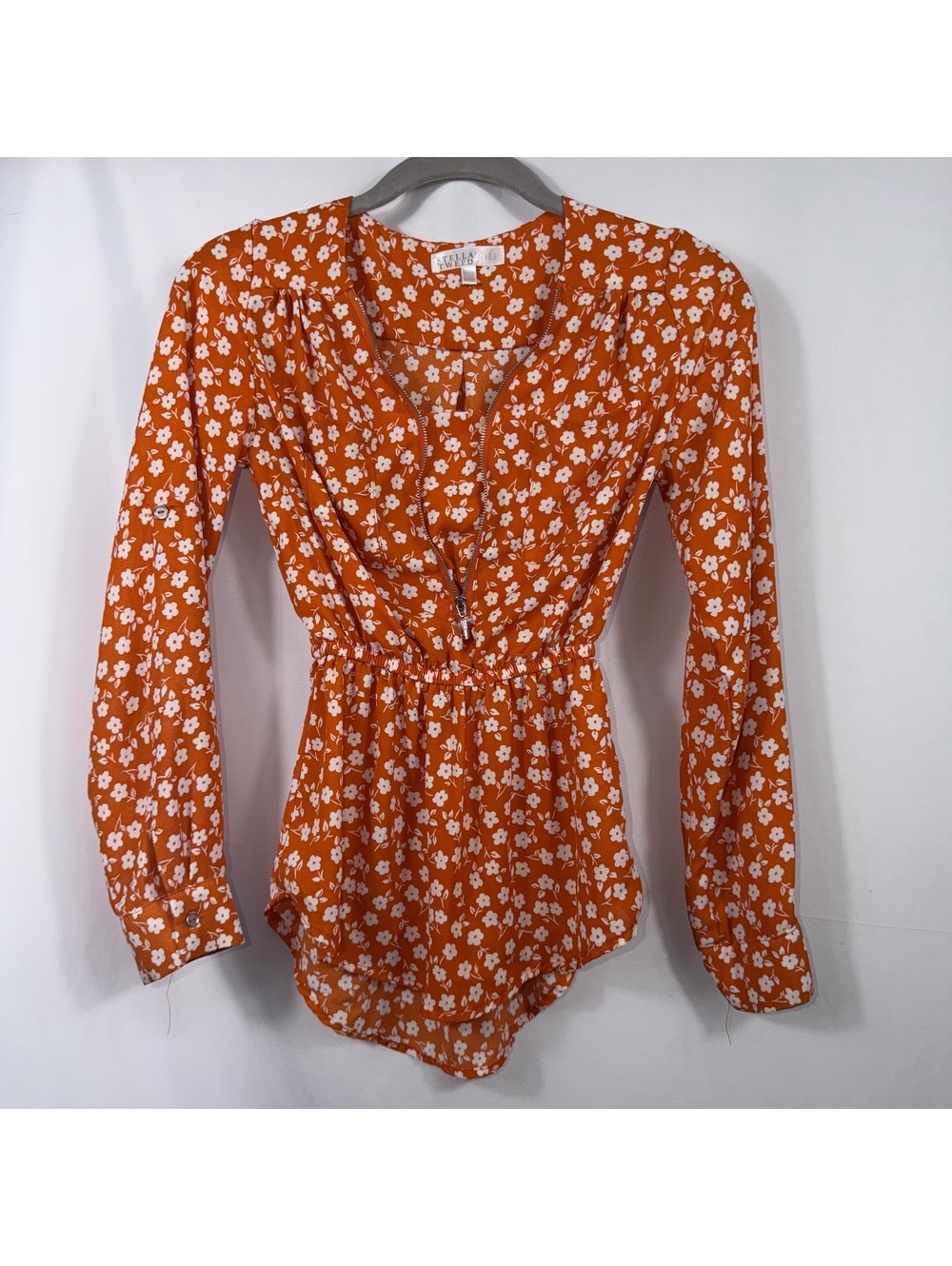 Stella Tweed Girls 10/12 Orange Floral Blouse